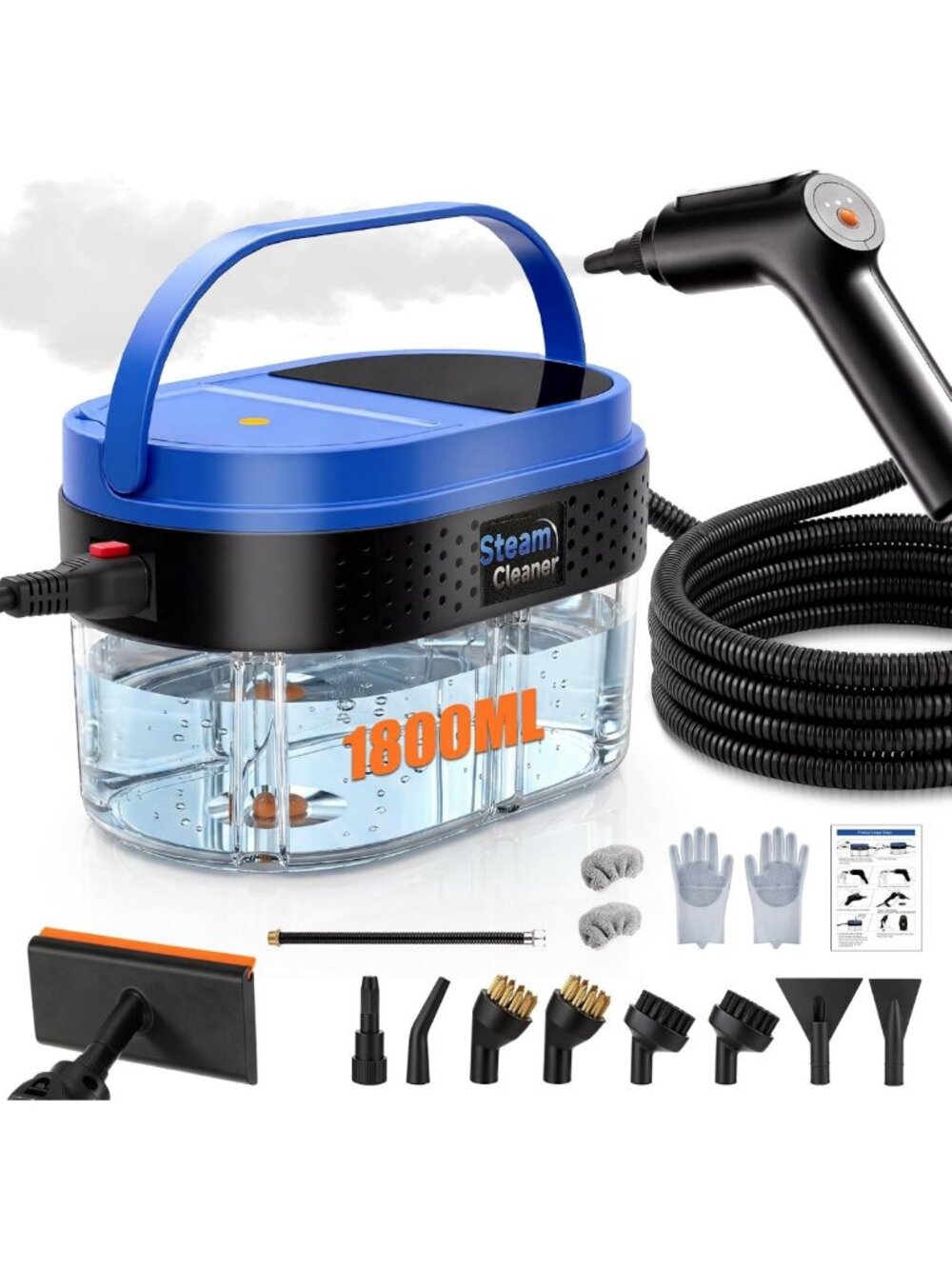 Powerful 2500W Handheld Steam Cleaner, Fast Heat 15s, 1.8L Tank for Home & Auto